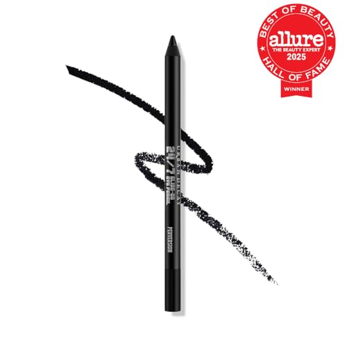 Urban Decay 24/7 Glide-On Eyeliner Perversion pencil application shows smooth, tug-free glide for precise lines.