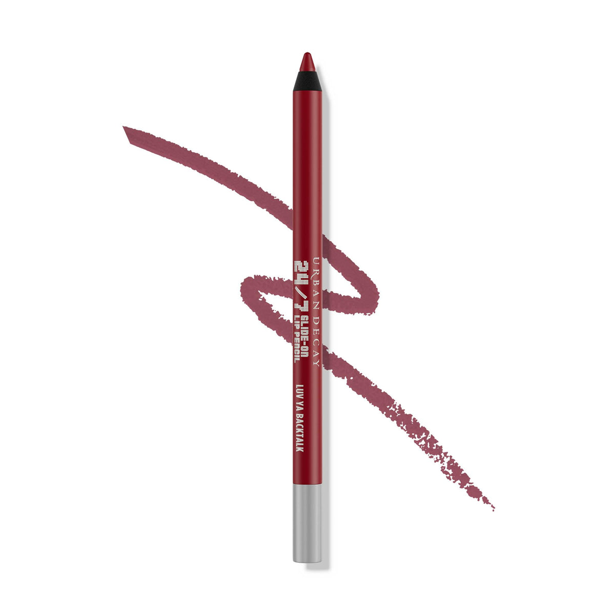 URBAN DECAY 24/7 lip pencil in Luv Ya Backtalk close-up showing creamy waterproof wear