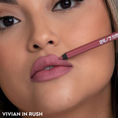 URBAN DECAY 24/7 Lip Pencil Rush packaging features sleek black cap and clear window.