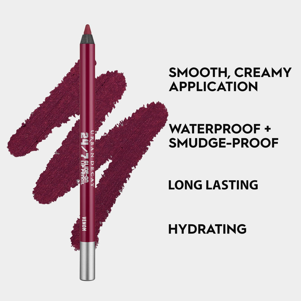 Urban Decay Venom on lips demonstrates long-wear plum lip liner