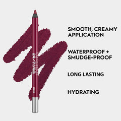 Urban Decay Venom on lips demonstrates long-wear plum lip liner
