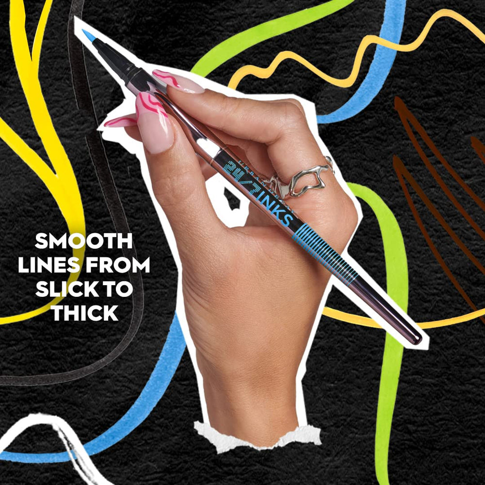 Urban Decay 24/7 Inks Metallic Oil Slick swatch conveys gunmetal shimmer payoff.