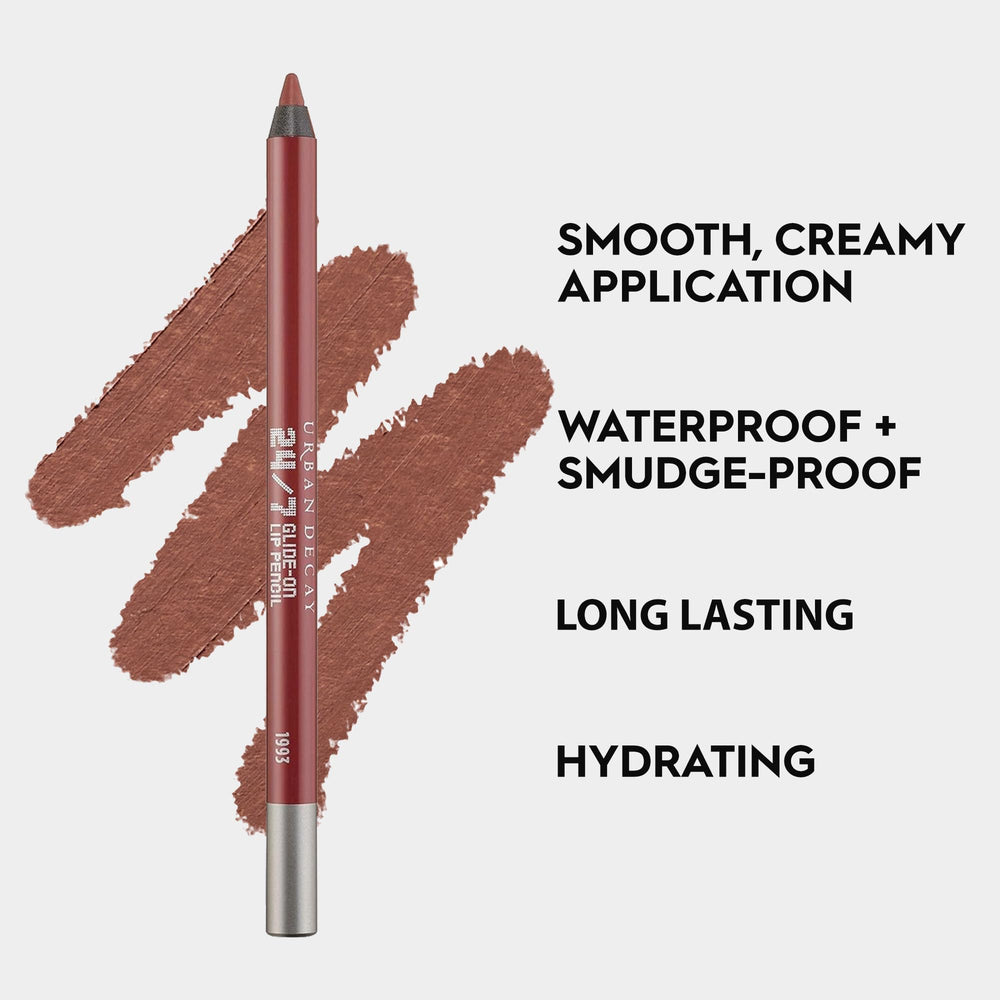 Urban Decay 24/7 Glide-On Lip Pencil 1993 on lips shows smooth, creamy texture.