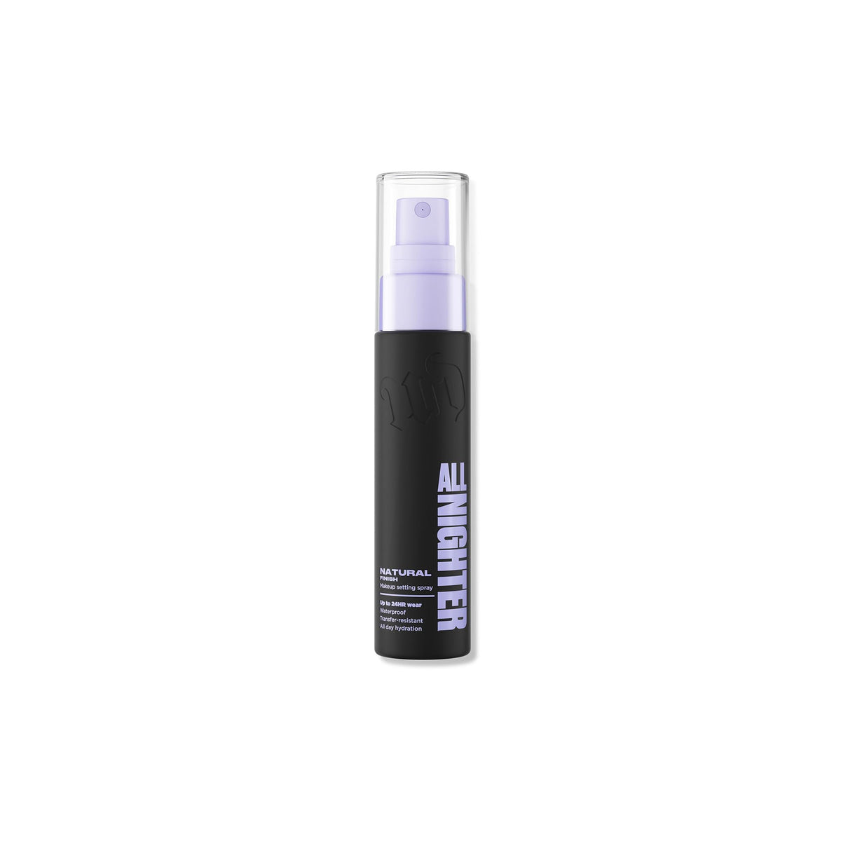 Urban Decay All Nighter bottle closeup showcases long-lasting makeup hold.