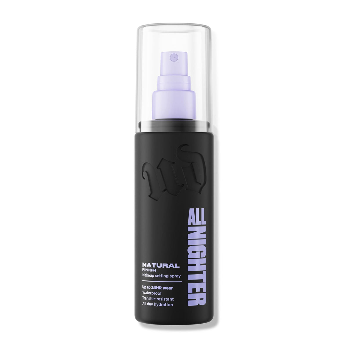 Urban Decay All Nighter bottle close-up highlighting sleek design and durable makeup protection.