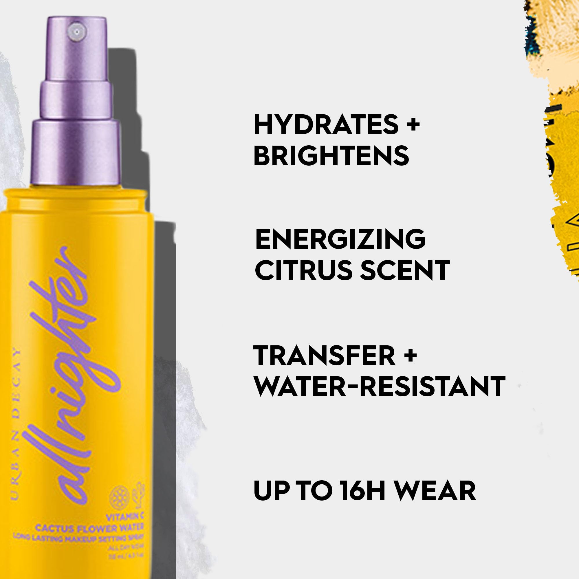 Urban Decay All Nighter citrus scent spray demonstrates refreshing aroma during makeup set.