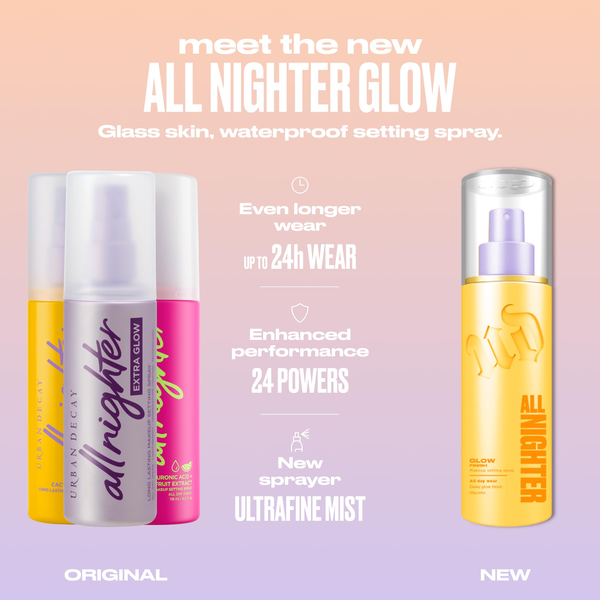 Urban Decay All Nighter Glow mist spray technique capturing even mist dispersion