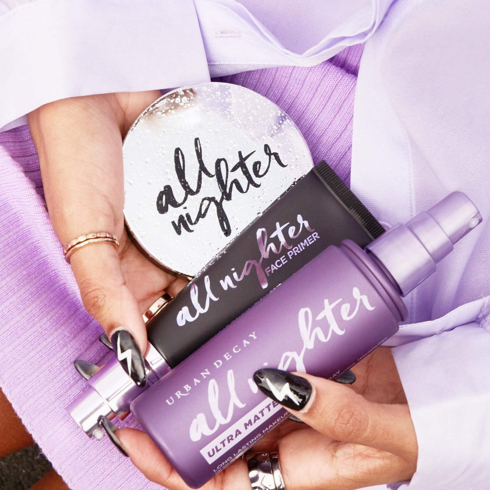 Urban Decay All Nighter primer travel-pack packaging displayed for on-the-go use.