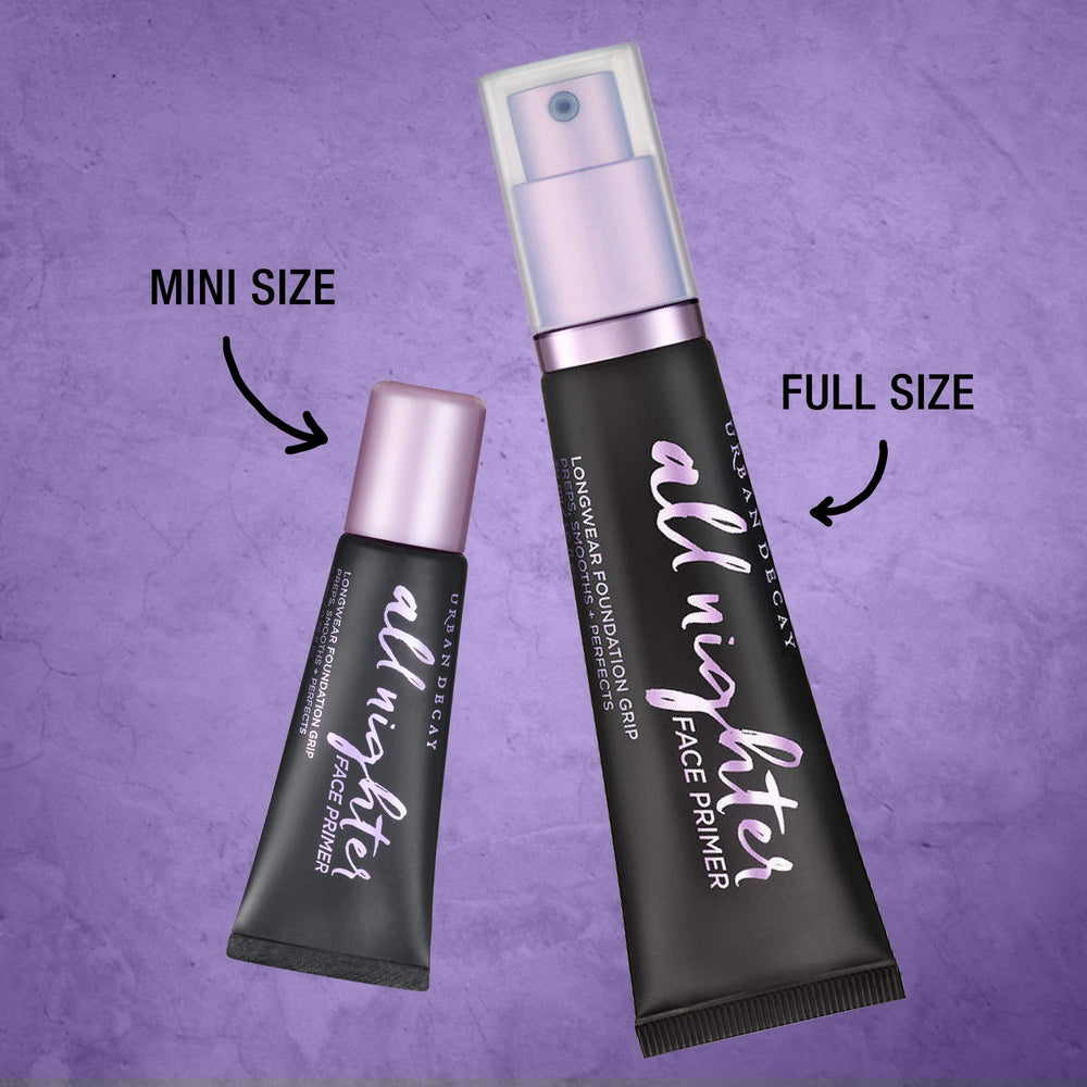 Urban Decay All Nighter primer pump-dispenser illustrating easy application.