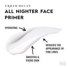 Urban Decay All Nighter primer sheer-silky texture swatch shows smooth, hydrated skin.