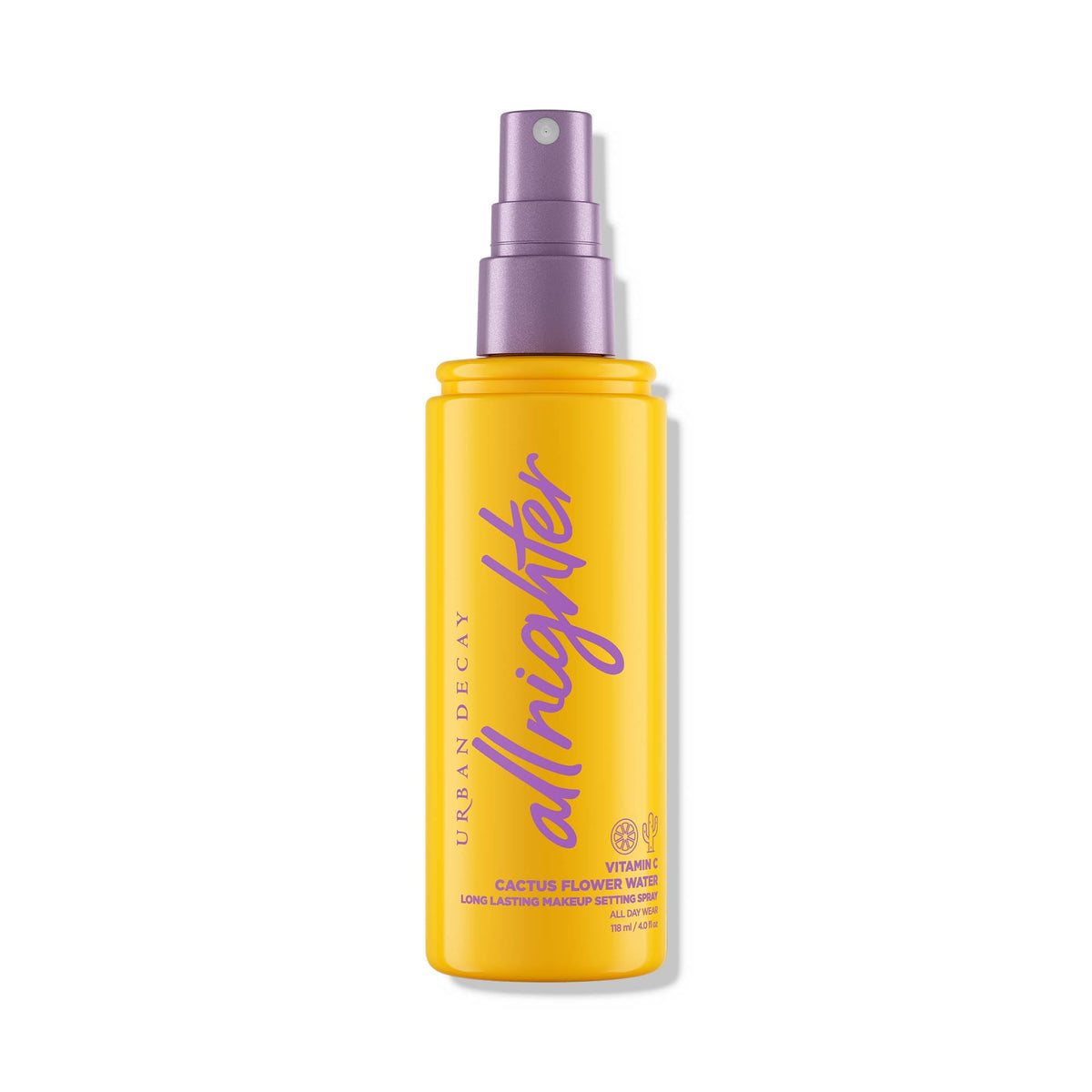 Urban Decay All Nighter bottle shot highlights long-lasting makeup protection.
