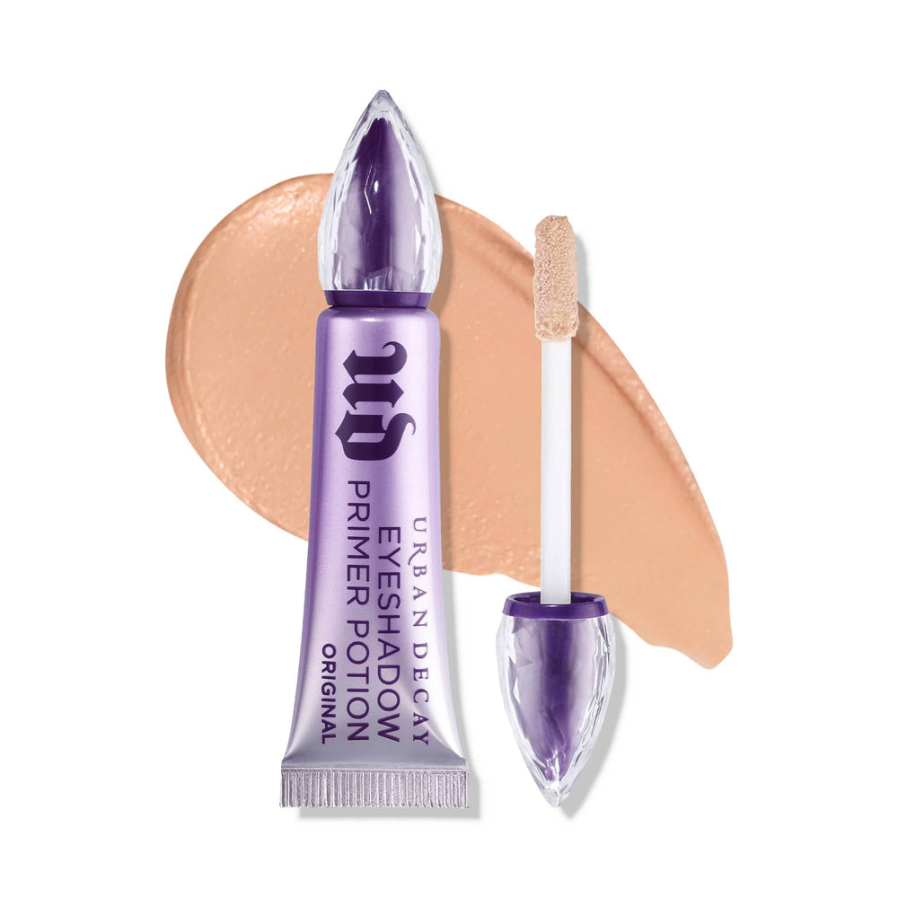 Urban Decay Eyeshadow Primer Potion Nude base swatch for crease-free color longevity.