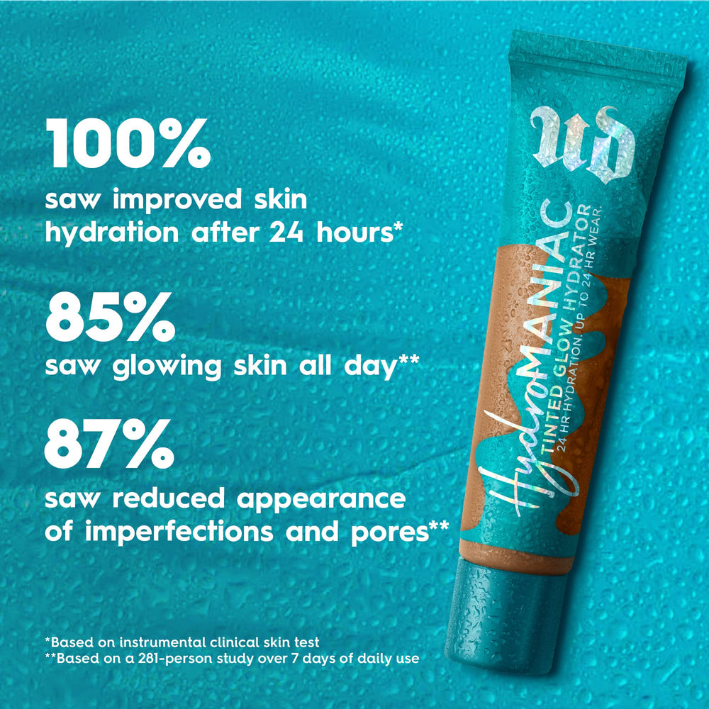 Urban Decay Hydromaniac texture close-up reveals creamy, blendable finish for skin-like glow.