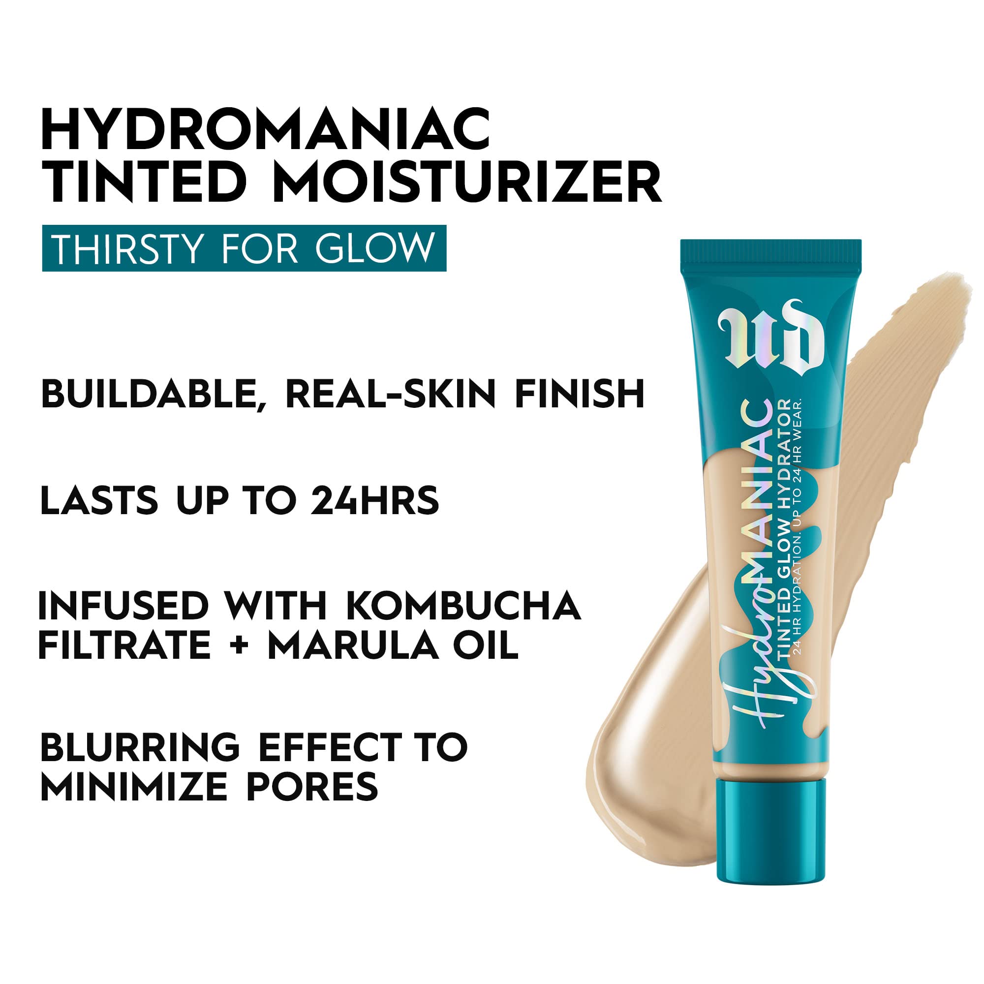 Urban Decay Hydromaniac swatch in fair neutral shade for natural look.