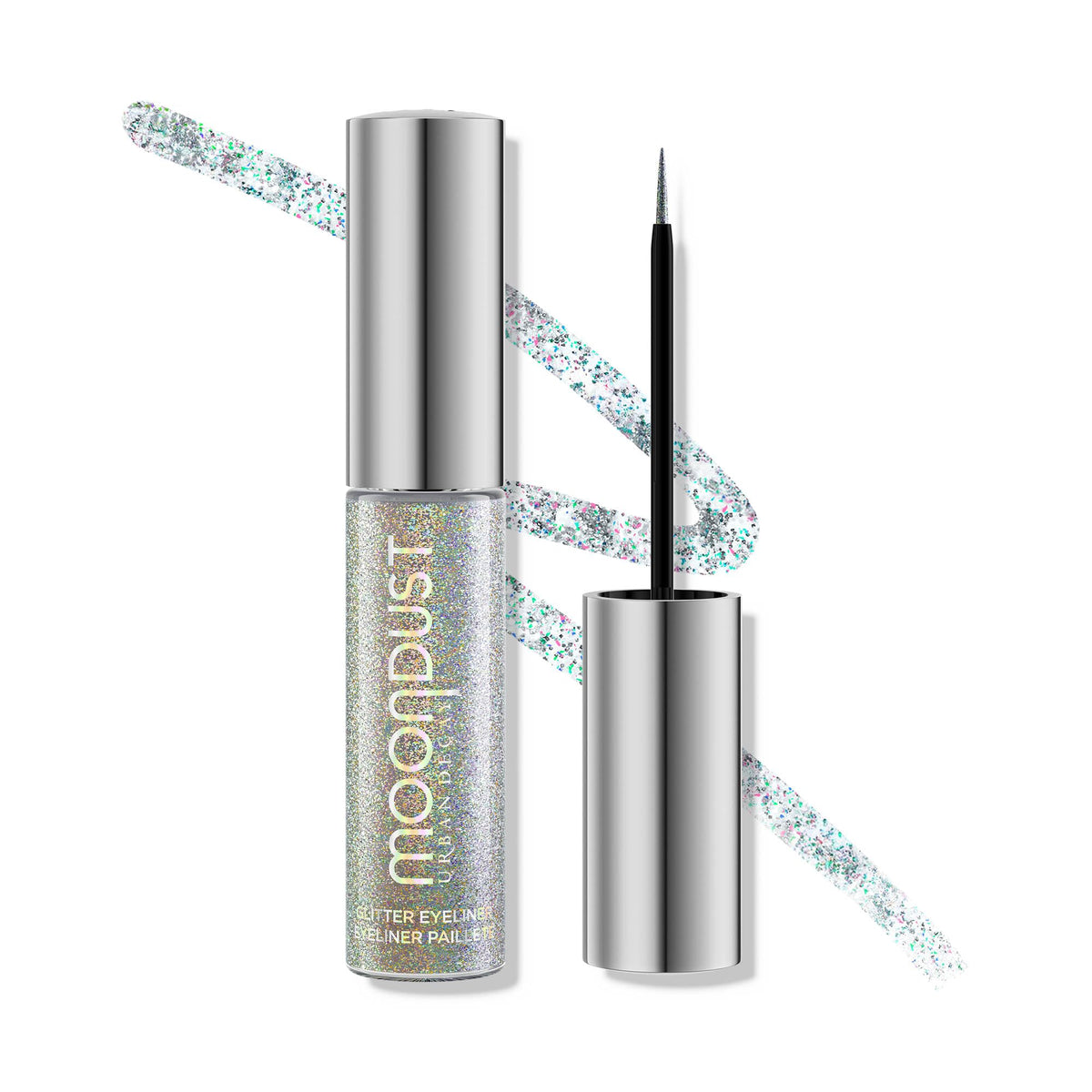 Urban Decay Moondust Liquid Eyeliner Disco Daydream close-up brush for precise silver holographic glitter