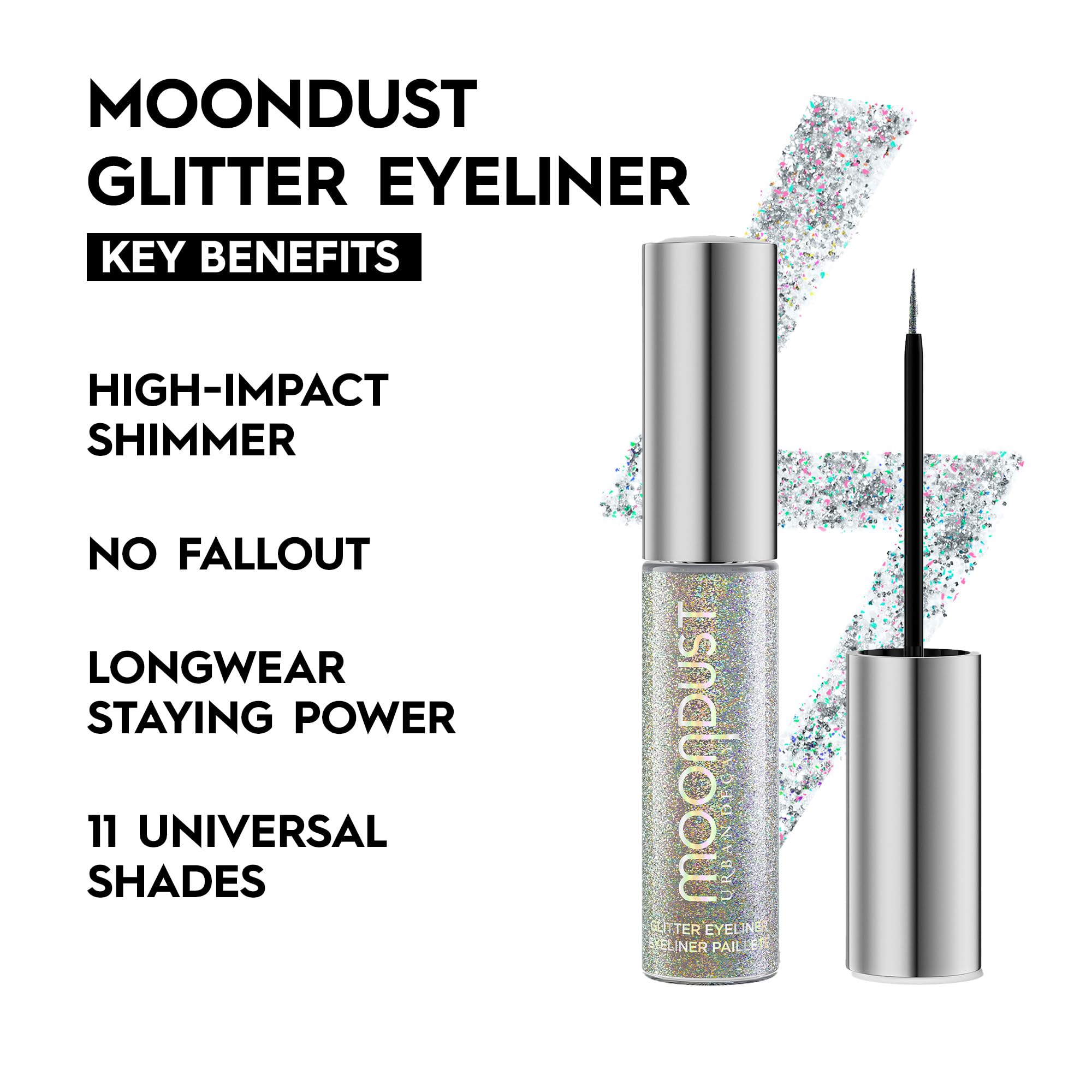 Urban Decay Moondust Liquid Eyeliner Disco Daydream swatch on lid with multidimensional sparkle