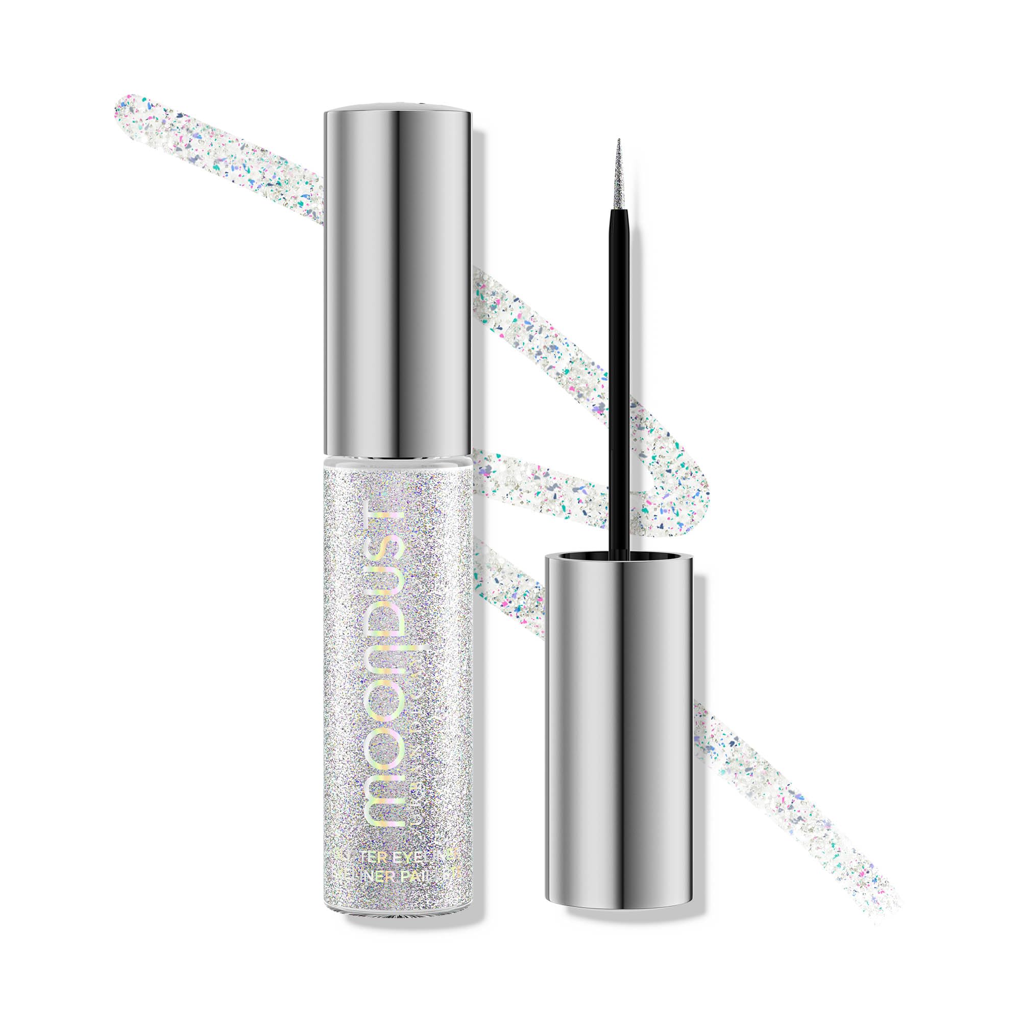 URBAN DECAY Moondust Pyro closeup highlights iridescent glitter for long wear.
