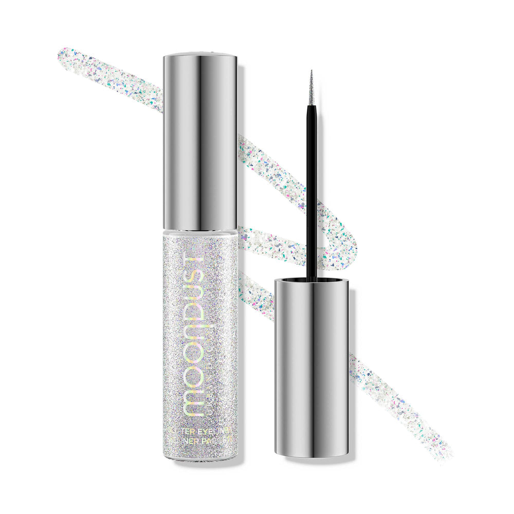 URBAN DECAY Moondust Pyro closeup highlights iridescent glitter for long wear.