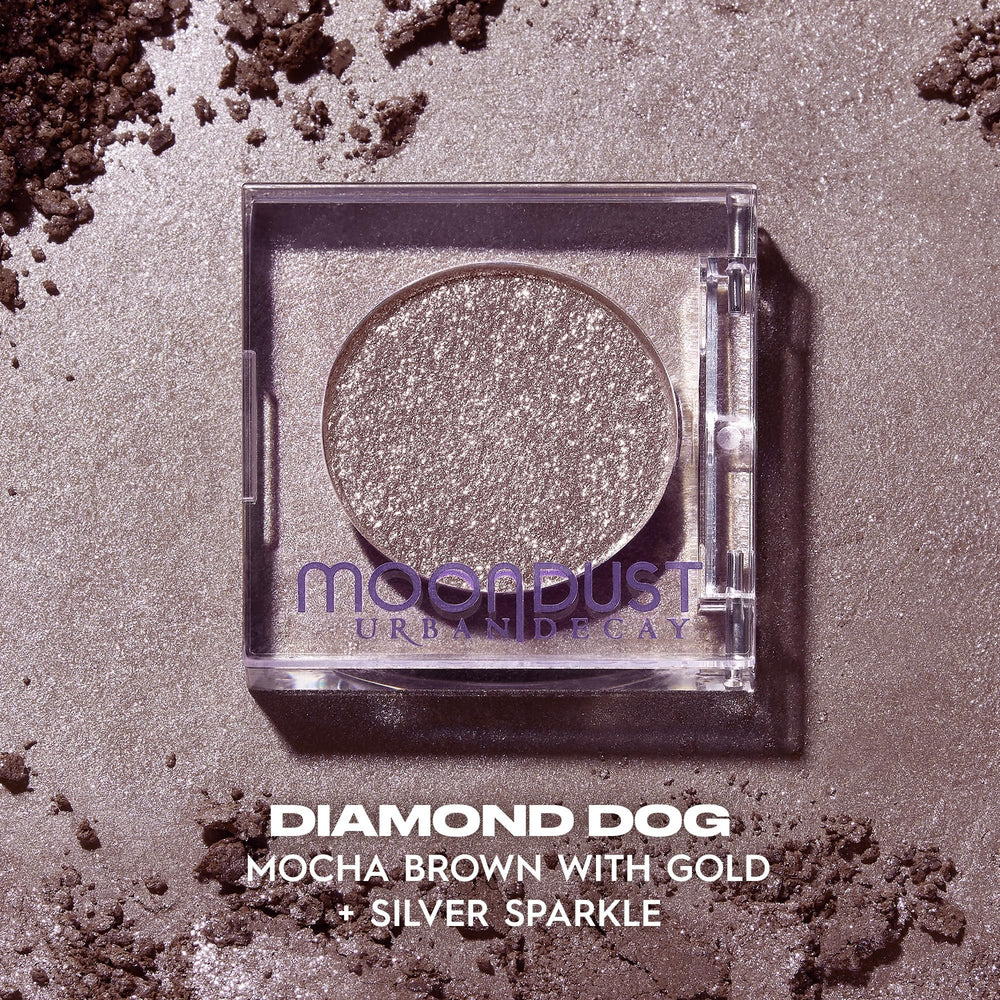 Urban Decay Moondust Space Cowboy shade swatch with champagne gold sparkle.