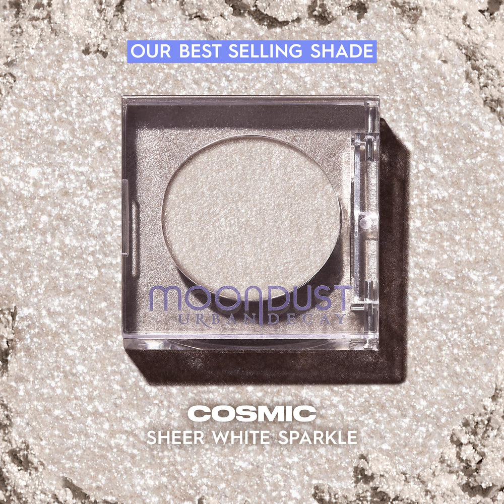 Urban Decay Moondust wet-look foil application on lid for dramatic shine.