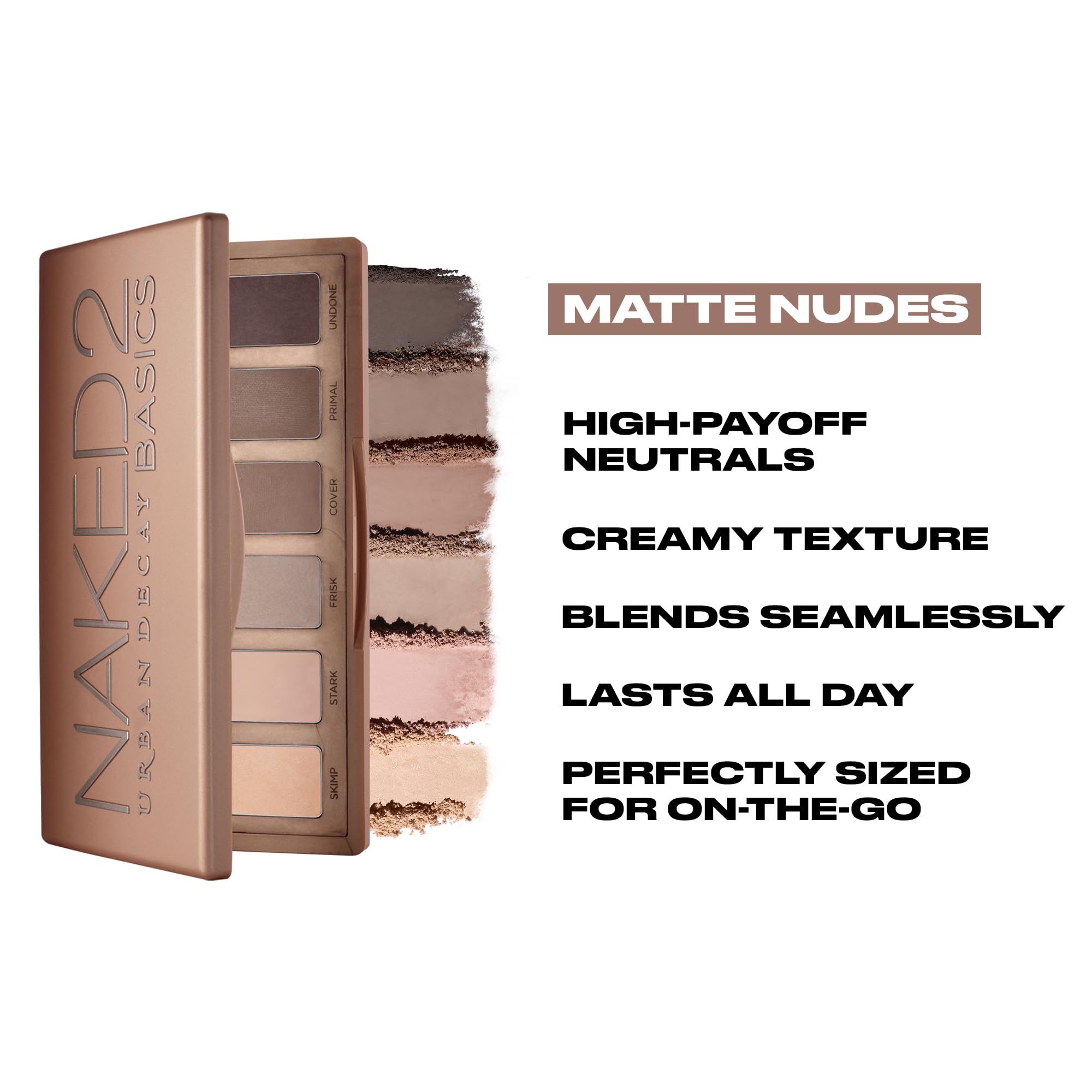 URBAN DECAY Naked 2 Basics mini palette-matte-finish featuring velvety texture for easy blending.