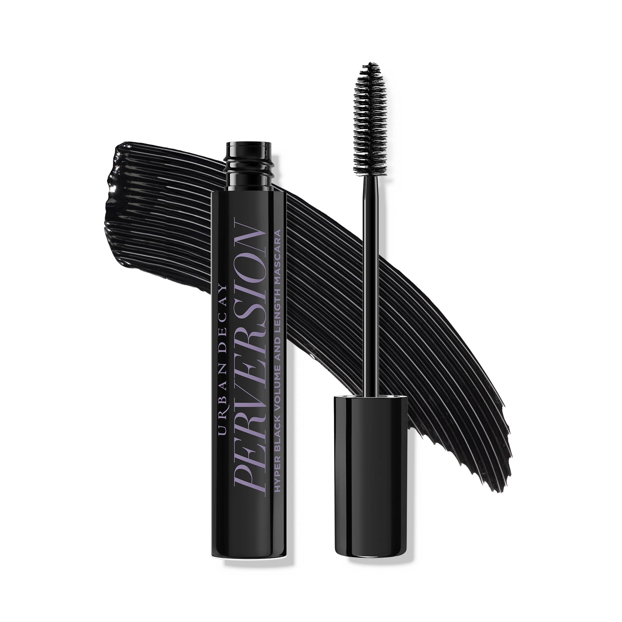 Urban Decay Perversion mascara tube shows ultra-black pigment for bold lashes and all-day wear.