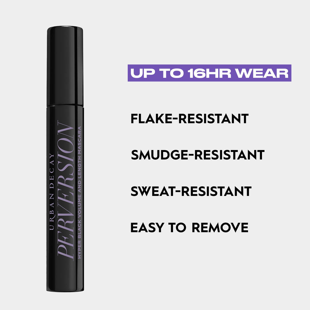 Urban Decay Perversion wear test—showcasing sweat and transfer resistance in real-world use.