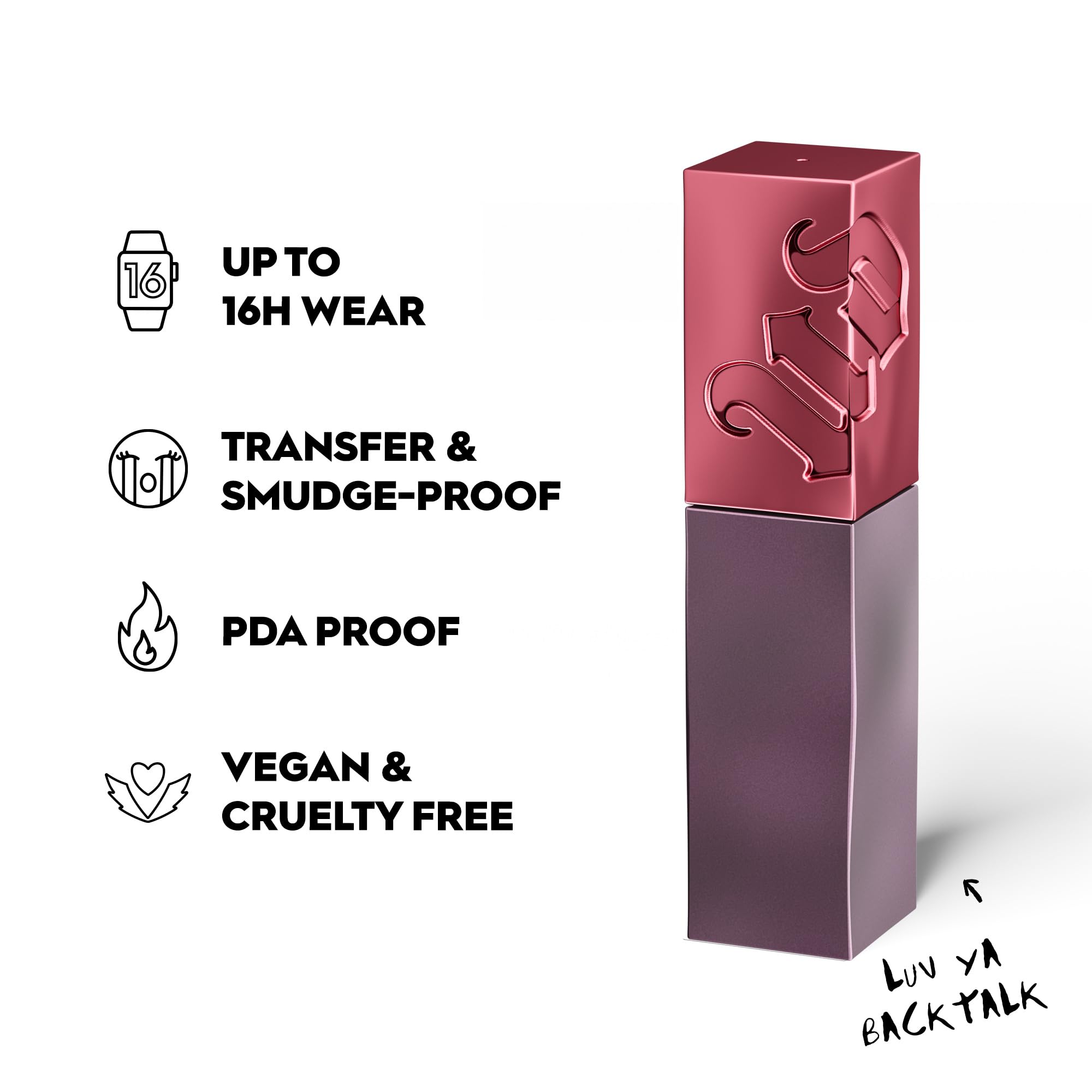 Urban Decay Vice Lip Bond backtalk shade swatch highlights versatile everyday look.