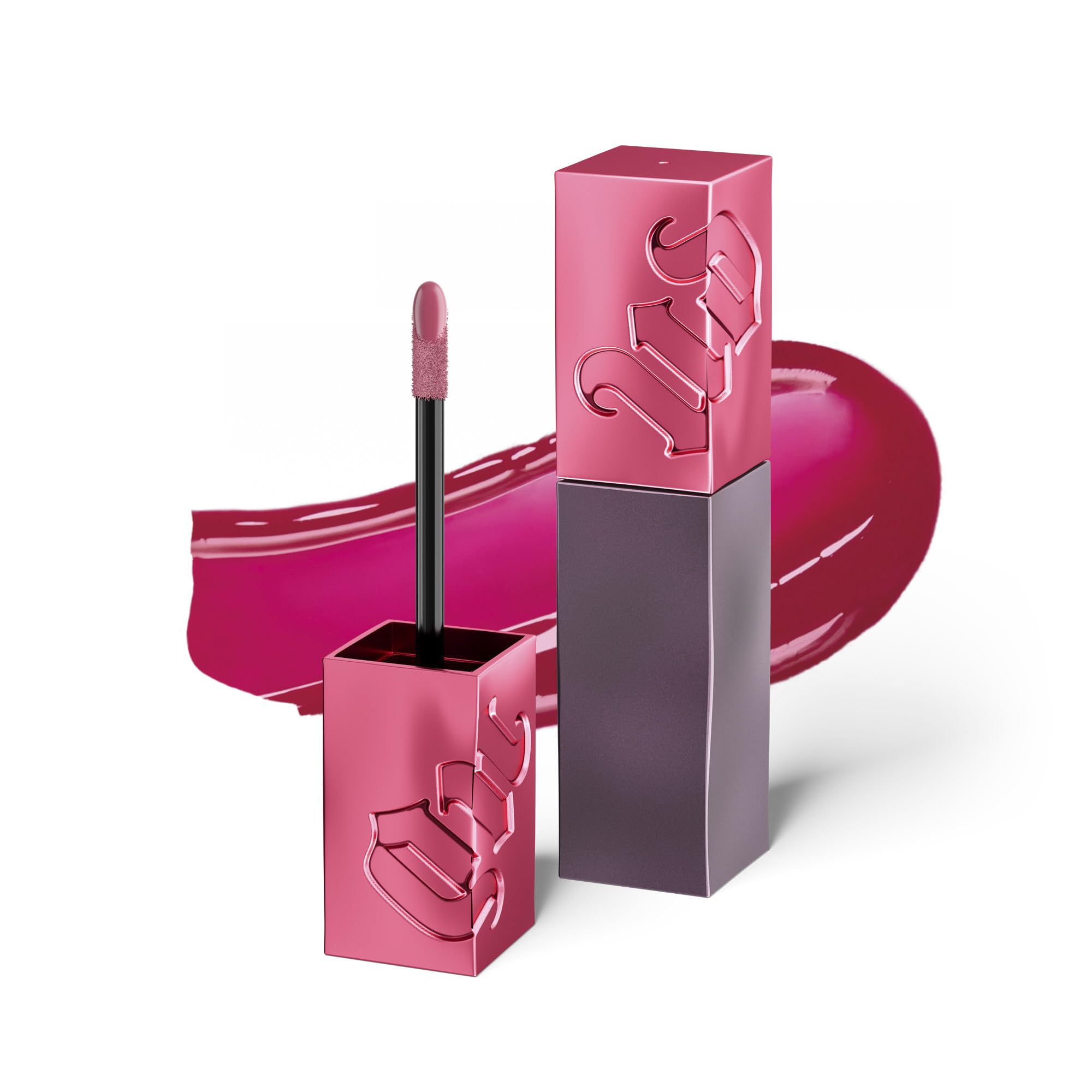 Urban Decay Vice Lip Bond Crushin bottle shot showing vibrant magenta gloss and high shine