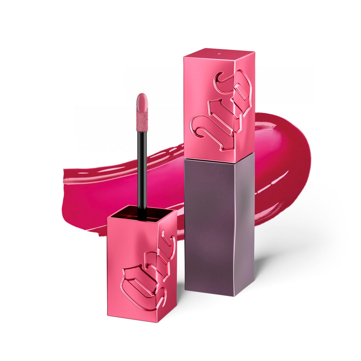 Urban Decay Vice Lip Bond Crushin bottle shot showing vibrant magenta gloss and high shine
