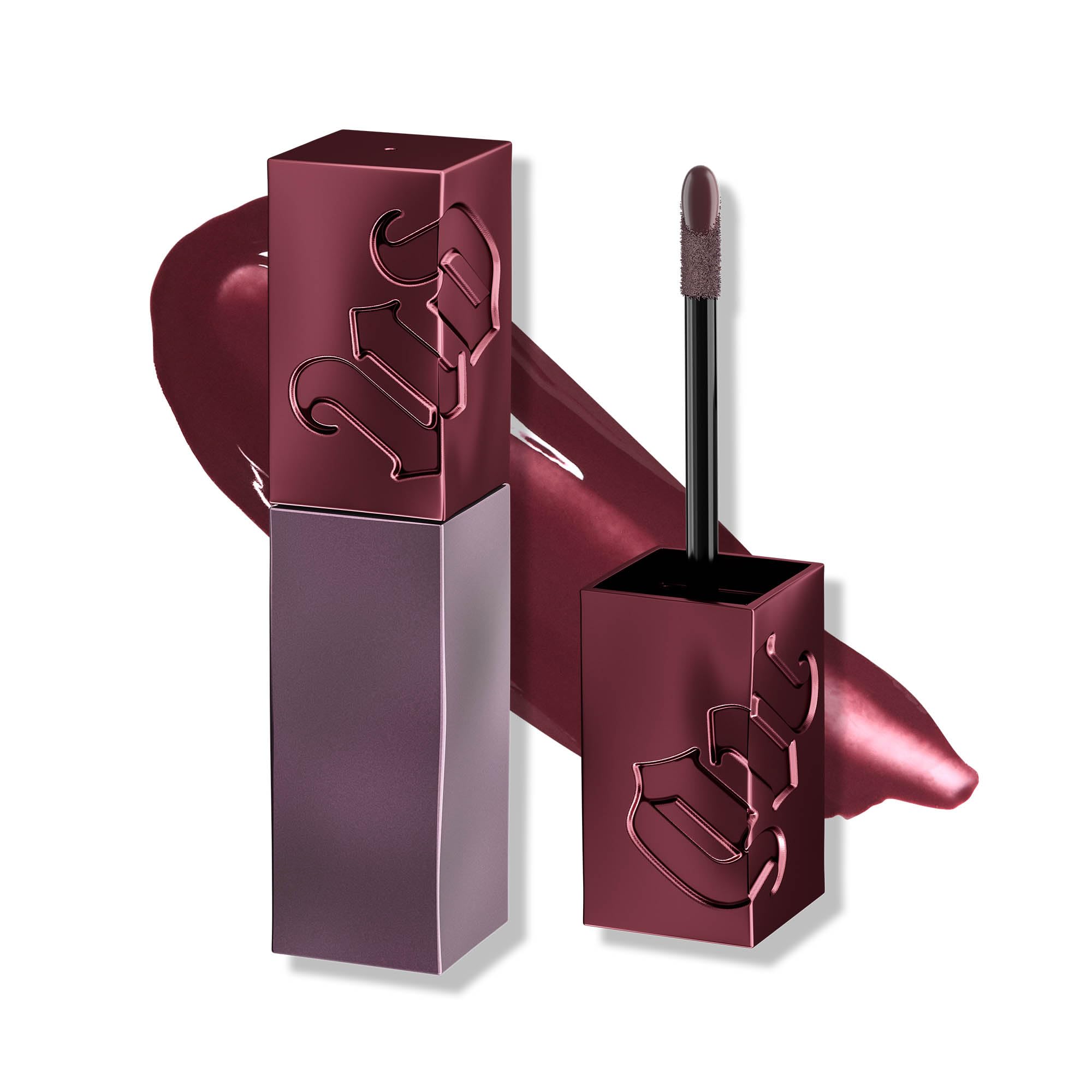 Urban Decay Vice Lip Bond Give Em Backtalk close-up shows glossy, long-wear nude-mauve lip.
