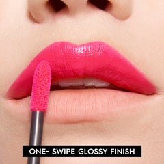 Macro shot of glossy finish on Crushin showing moisturized lips look