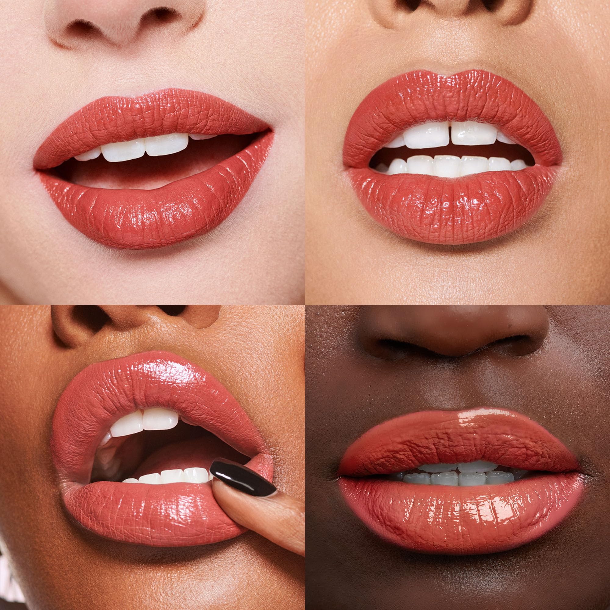 Urban Decay Vice Lip Bond PDA brick red swirl demonstrates even distribution and high-shine finish.