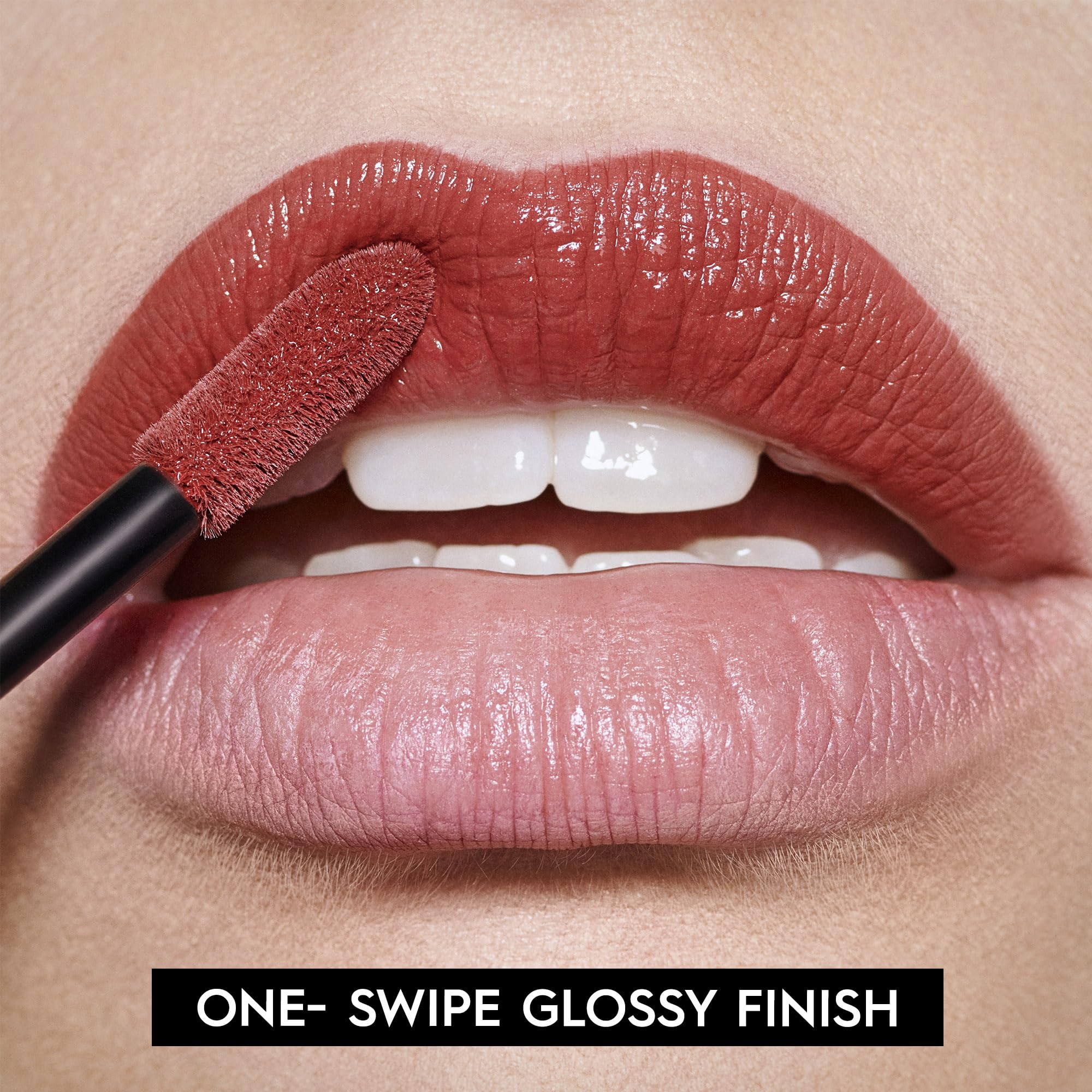 Urban Decay Vice Lip Bond PDA brick red wear test captures comfortable, durable color.