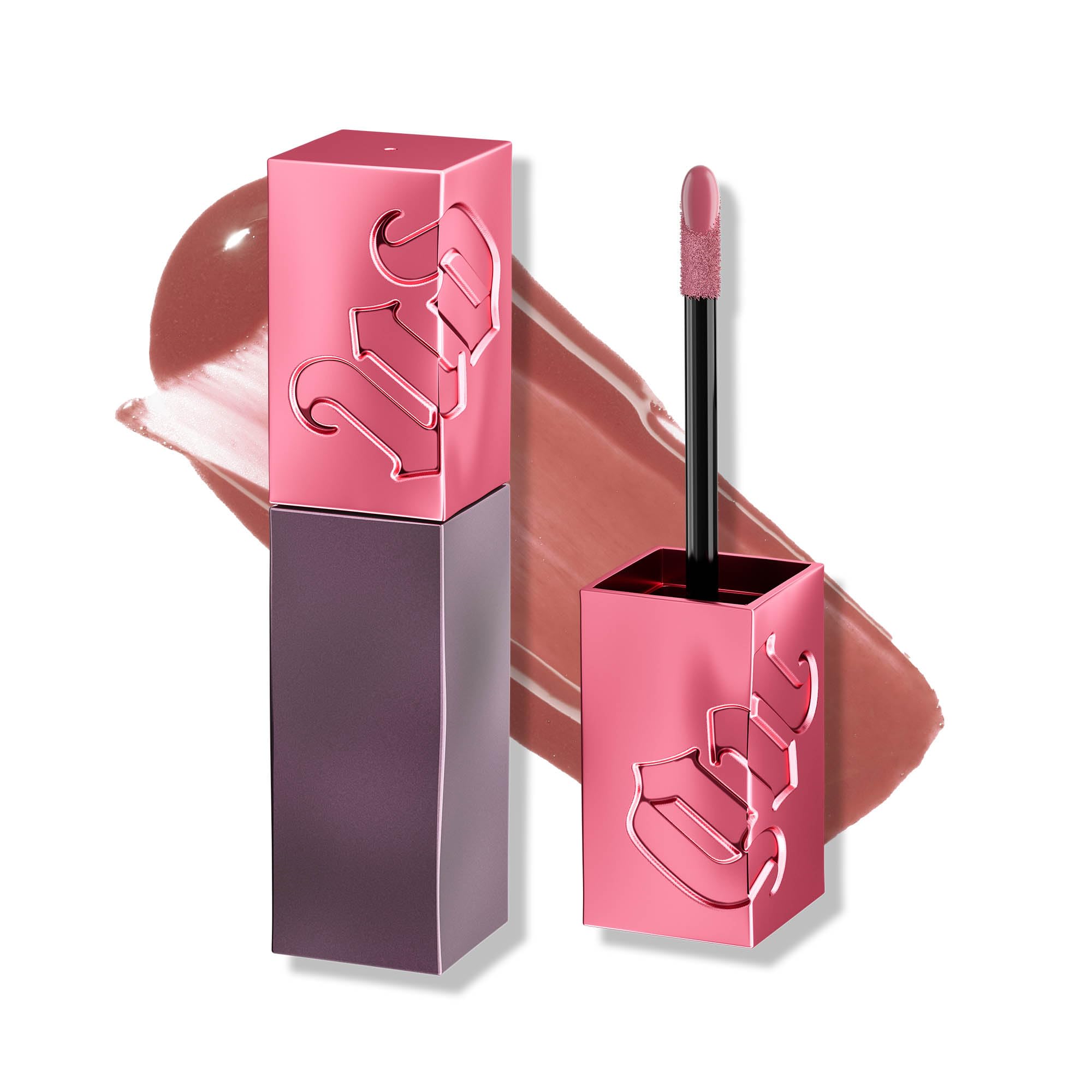 Urban Decay Vice Lip Bond Text Em dusty rose pink swatch showing vibrant, durable color