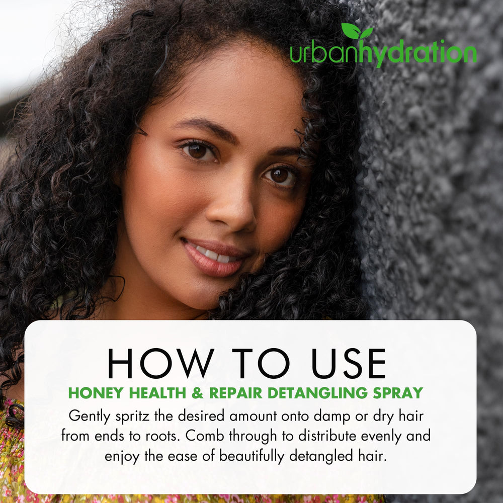 Urban Hydration Honey Health and Repair Detangler packaging display indicates 9.1 oz size
