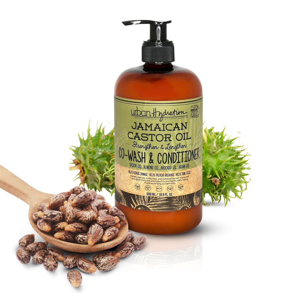 Urban Hydration Jamaican Castor Oil Co-Wash bottle demonstrates a gentle cleanse for all hair types.