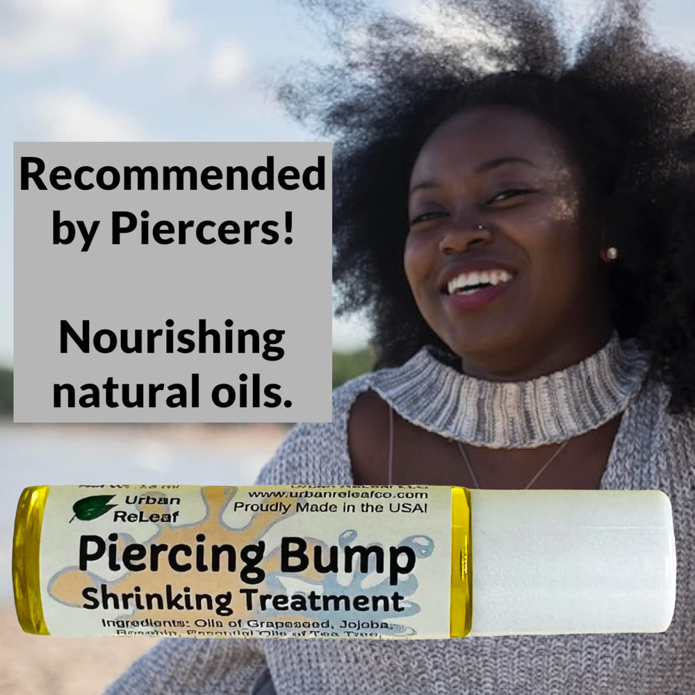 Urban ReLeaf nose-ear-spots care photo implies targeted application for facial piercings.