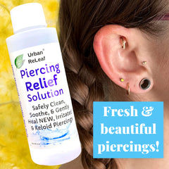 Urban ReLeaf Piercing Relief cotton-ball dip for soothing application.