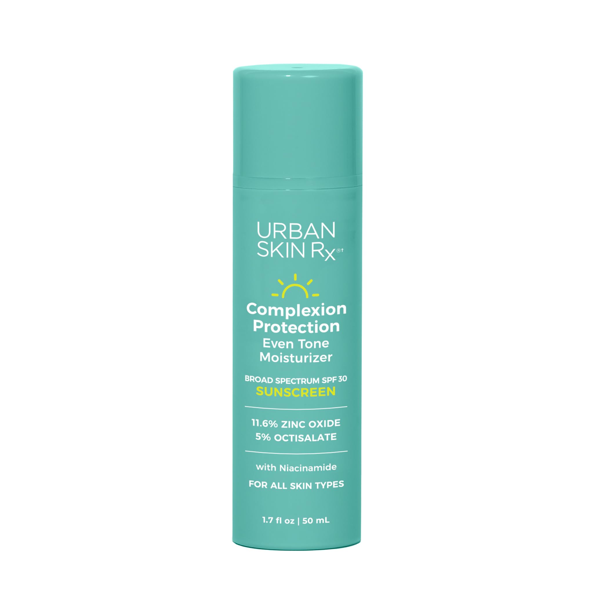 Urban Skin Rx Complexion Protection Moisturizer bottle provides sheer SPF30 hydration for daily protection.