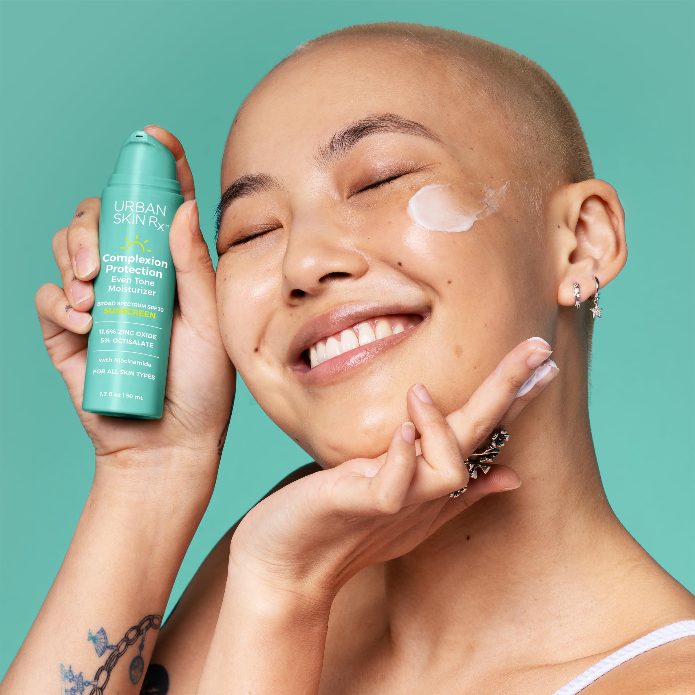 Urban Skin Rx Complexion Protection Moisturizer swatch demonstrates a sheer finish with no visible residue.