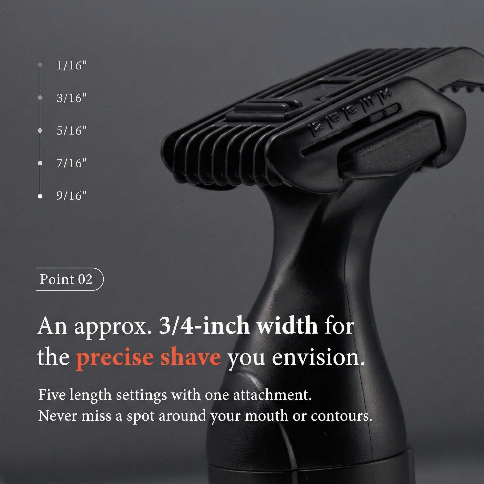 Urbaner Mustache Trimmer five-length settings enable precise trimming from 0.08 to 0.55 inches.