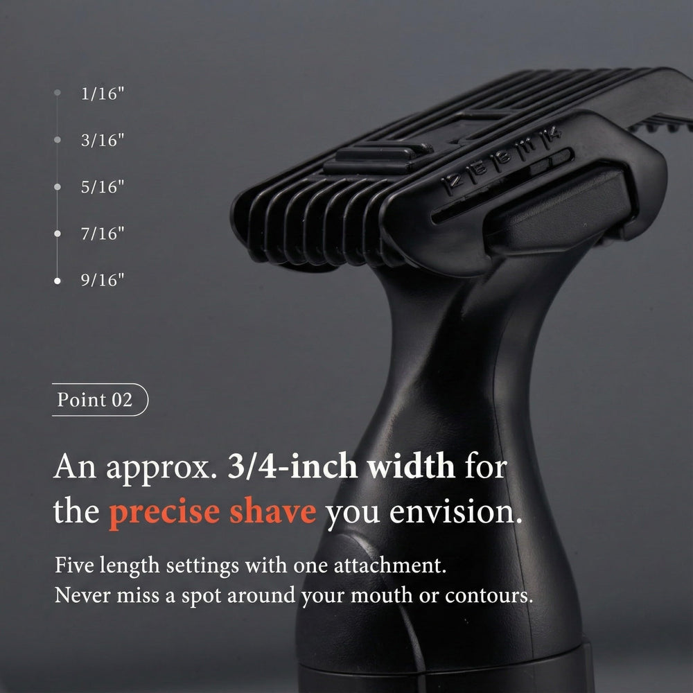 Urbaner Mustache Trimmer five-length settings enable precise trimming from 0.08 to 0.55 inches.