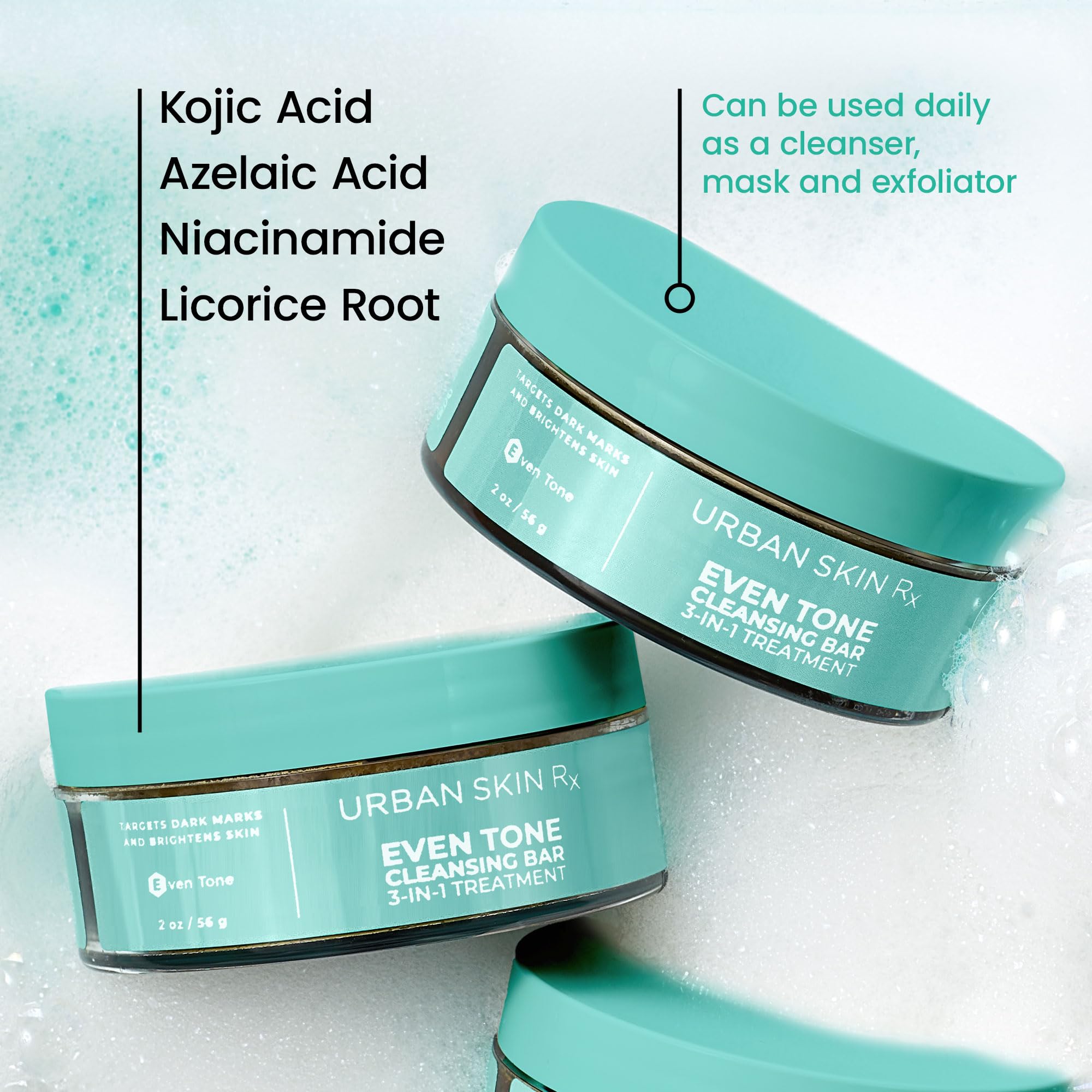 Urban Skin Rx Even Tone Bar applied to skin highlights gentle exfoliation and tone improvement.