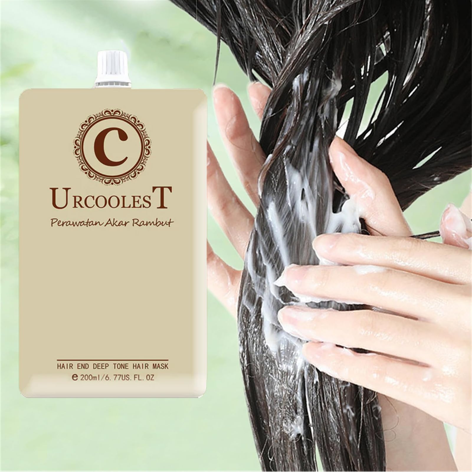 URCOOLEST hair mask bottle ready for application demonstrates easy at-home care