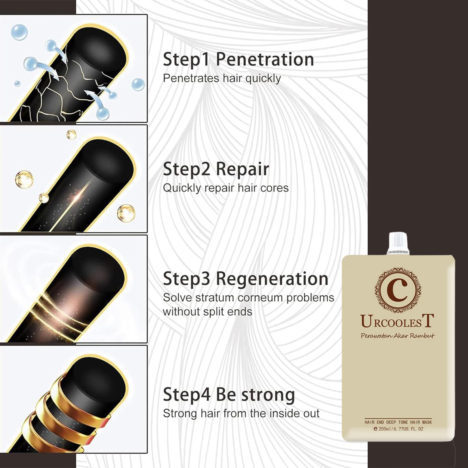 URCOOLEST deep-conditioning action reveals strands absorbing moisture for vitality