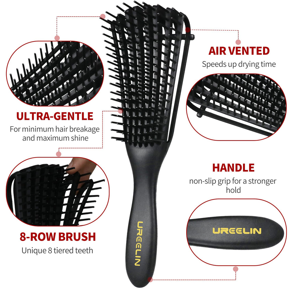 UREELIN 8-row detangler brush with adjustable holder for customized detangling.