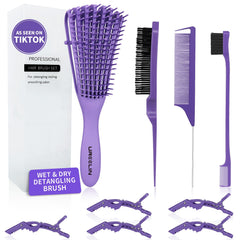 UREELIN 8-row detangling brush in purple for gentle detangling of thick curls.