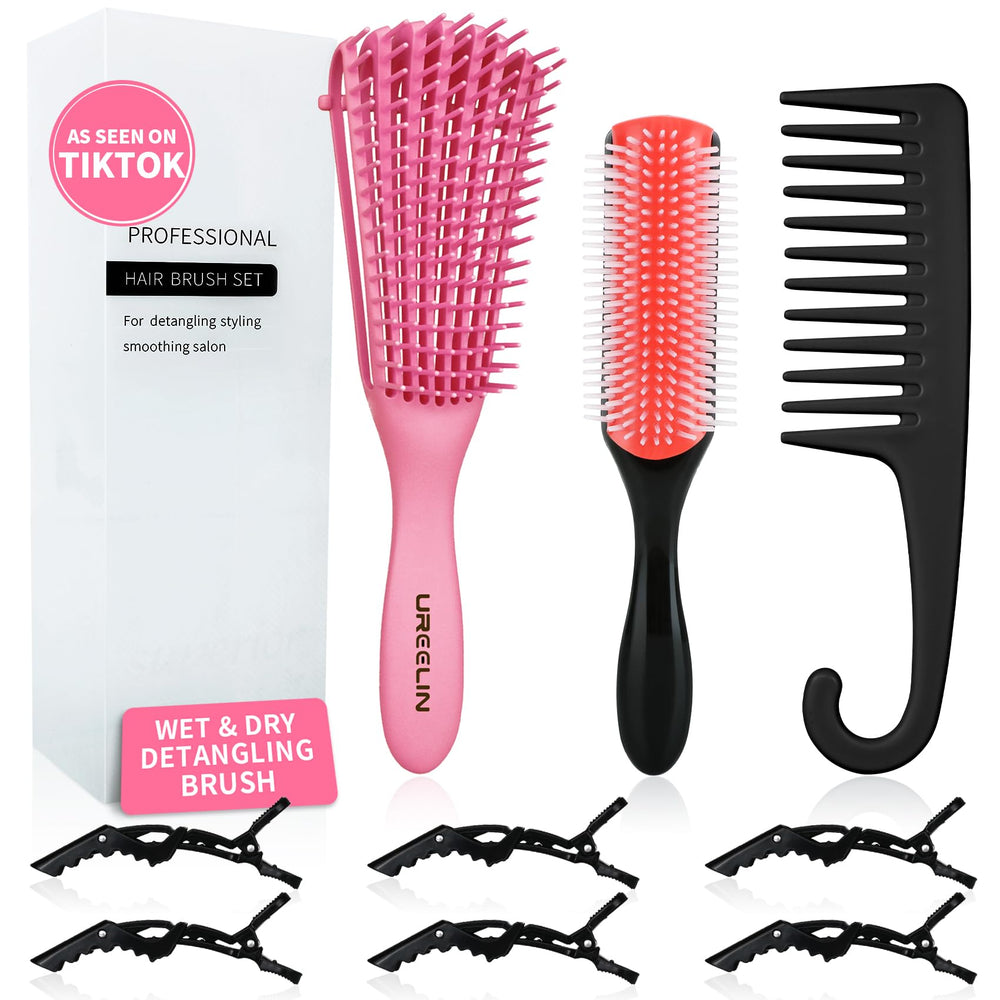 UREELIN 9-row detangler brush glides through curls for smoother detangling.