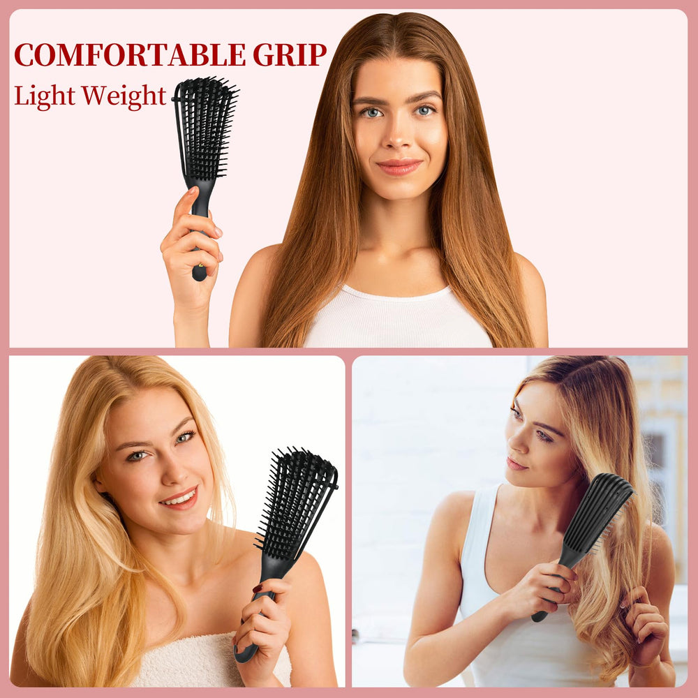 User detangling curly hair with UREELIN brush for minimal tugging.